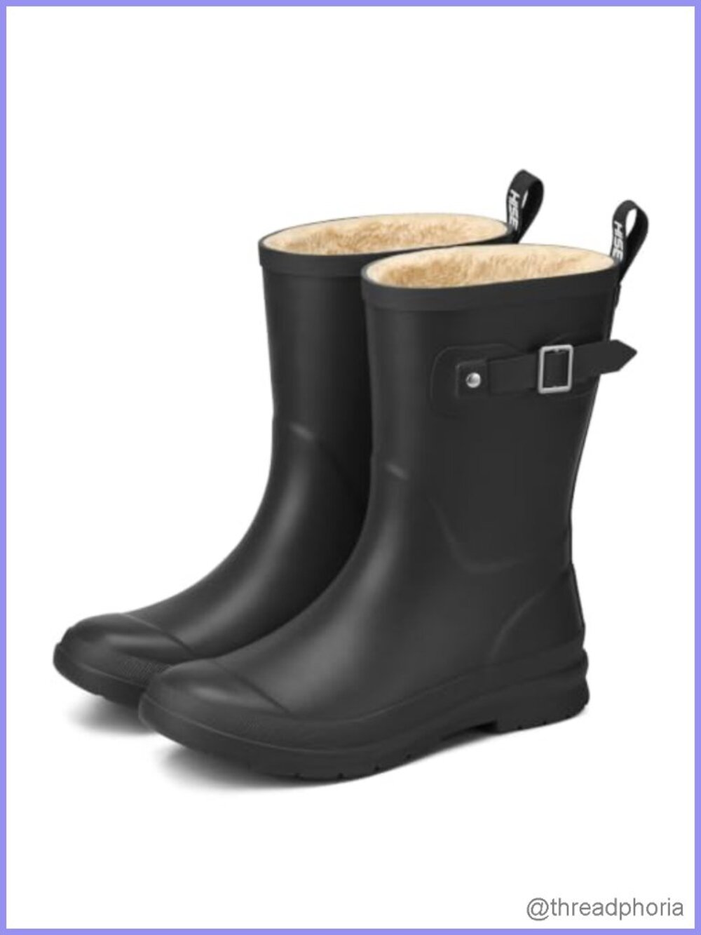 Waterproof Rubber Snow Boots Mid-Calf Fleece-Lined Pull-On